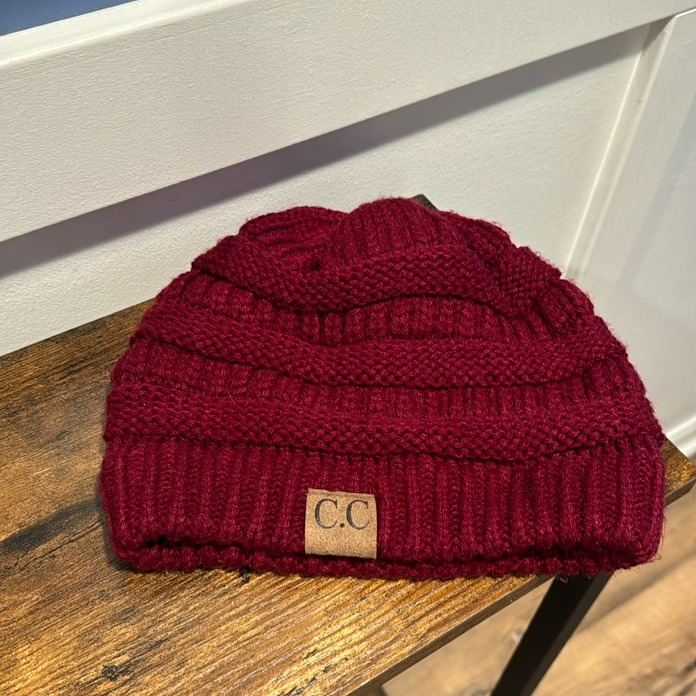 C. C Beanie one size maroon
